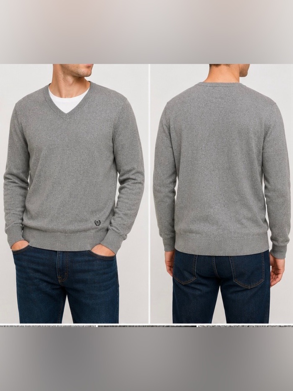 Chaps Men's Light Grey V-Neck Sweater